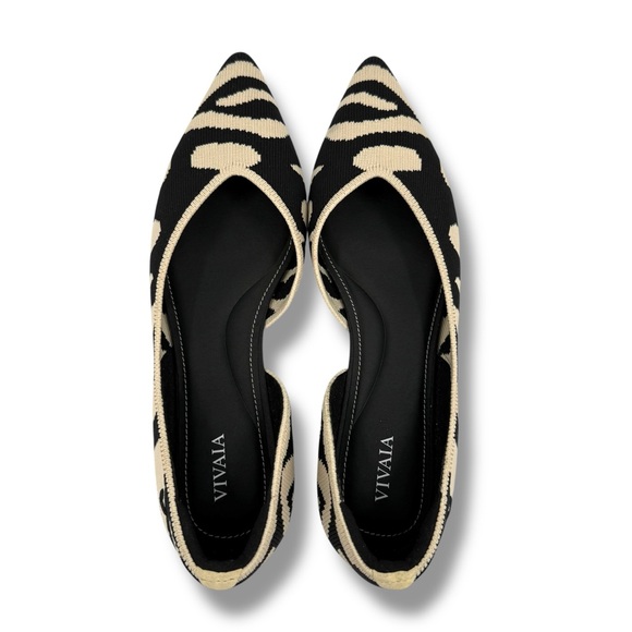 VIVAIA ゼブラ柄 メリアMelia TIGER 35.5 VIVAIA Melia Pointed-Toe D'Orsay Flats (Melia) in Ecru Tiger Print